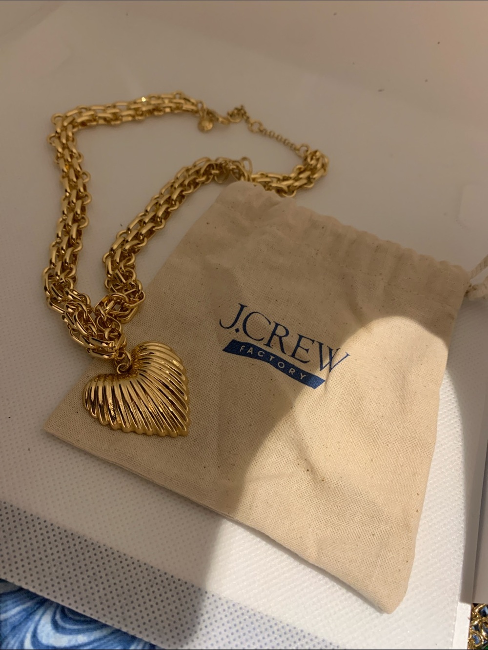 J. Crew Gold Ribbed Heart Pendant Necklace